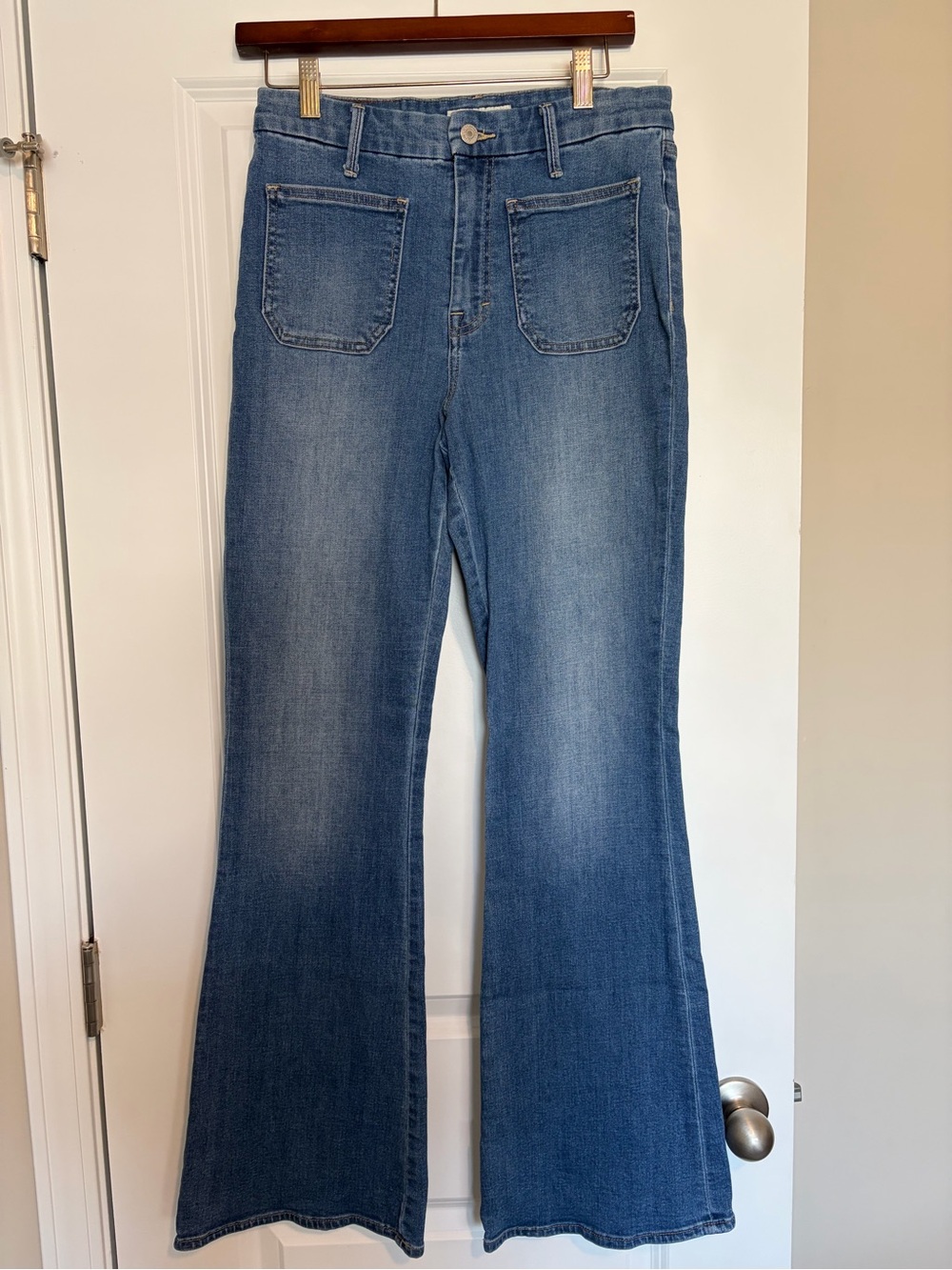 Lucky Brand Medium Blue Flare Jeans with Front Patch Pockets